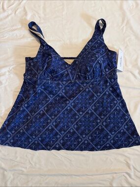 Swimsuits For All Navy & Royal Blue Printed V-Neck Tankini Top